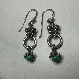 925 Sterling Silver Turquoise Accent Dangle Drop Earrings Vintage‎ Style Jewelry